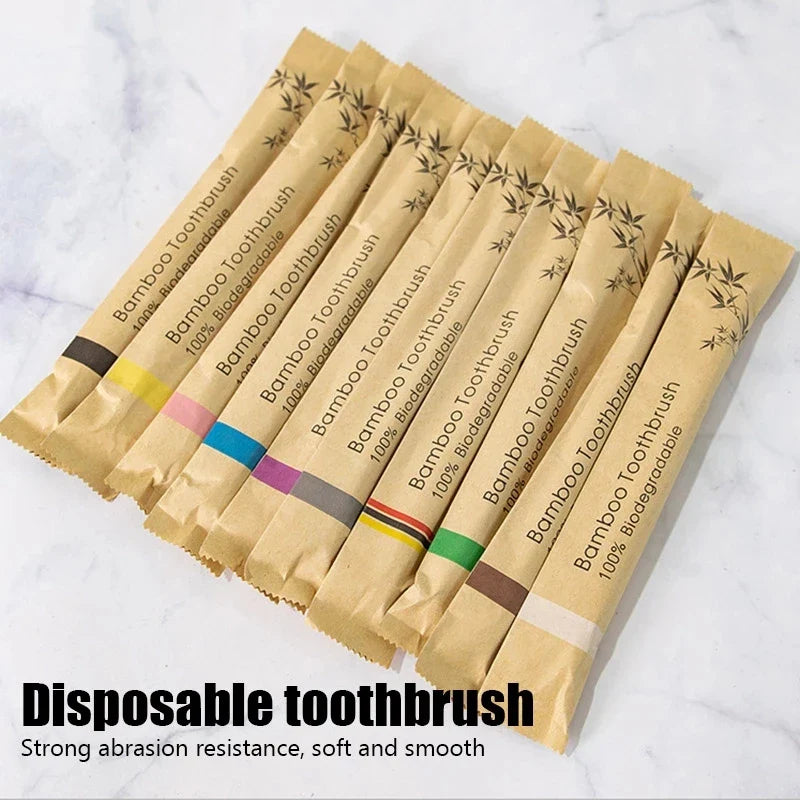 10pcs Eco Bamboo Toothbrush Set – Biodegradable Soft Bristle