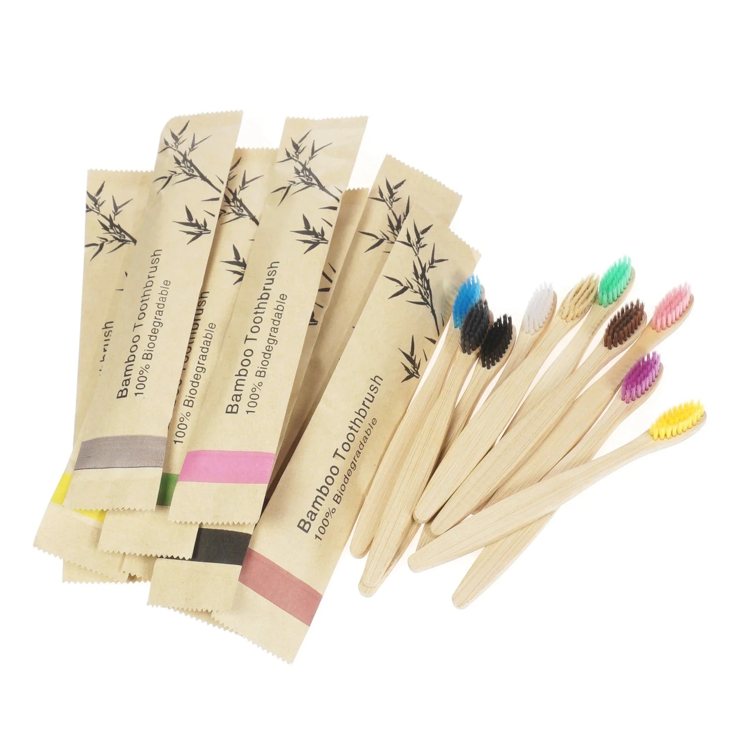 10pcs Eco Bamboo Toothbrush Set – Biodegradable Soft Bristle