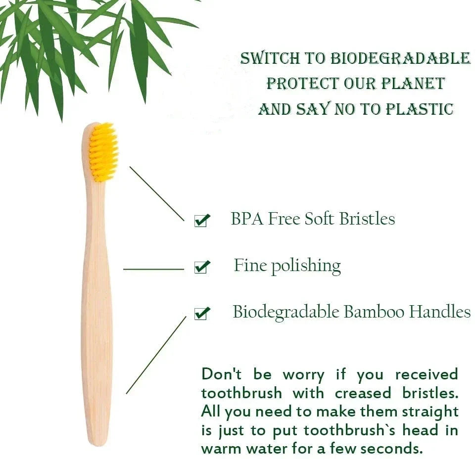 10pcs Eco Bamboo Toothbrush Set – Biodegradable Soft Bristle