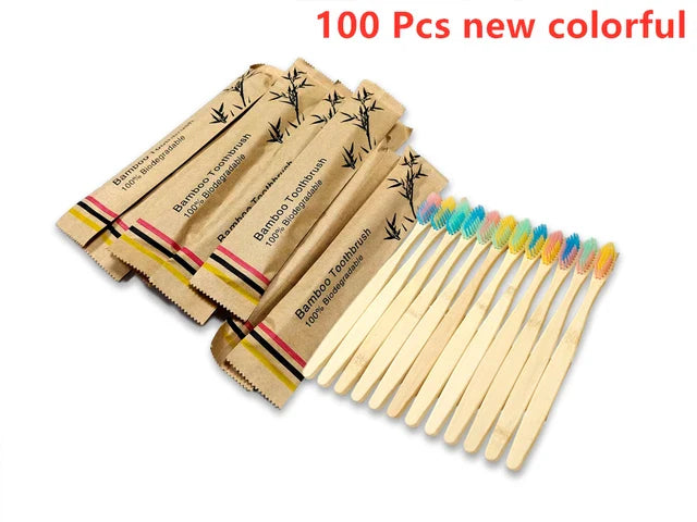 10pcs Eco Bamboo Toothbrush Set – Biodegradable Soft Bristle