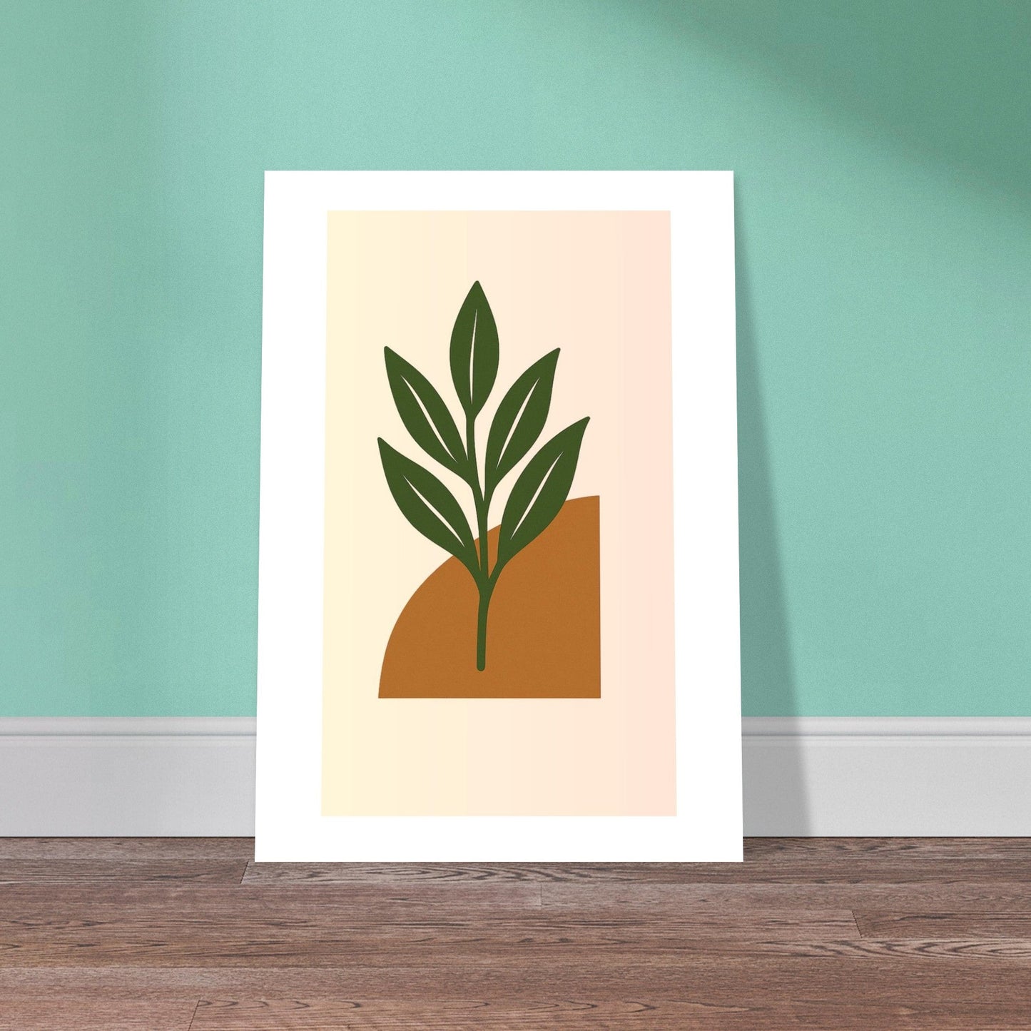 Minimalist Green Leaf & Terracotta Print – Botanical Wall Art