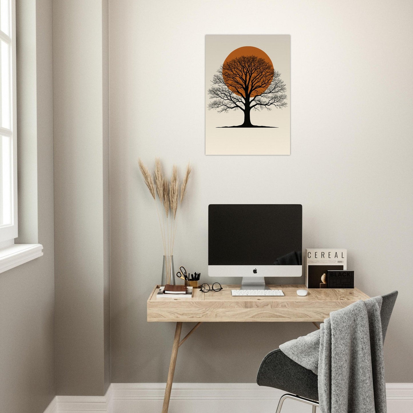 Orange Sun Oak Tree Poster – Minimalist Nature Wall Art
