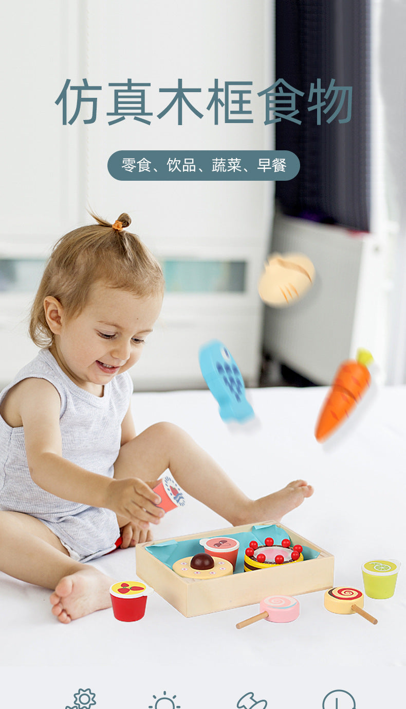 Wooden Simulation Kitchen Toy Montessori Pretend Play House Series Cut Fruit Desserts Children Cut Vegetables Educational Toys