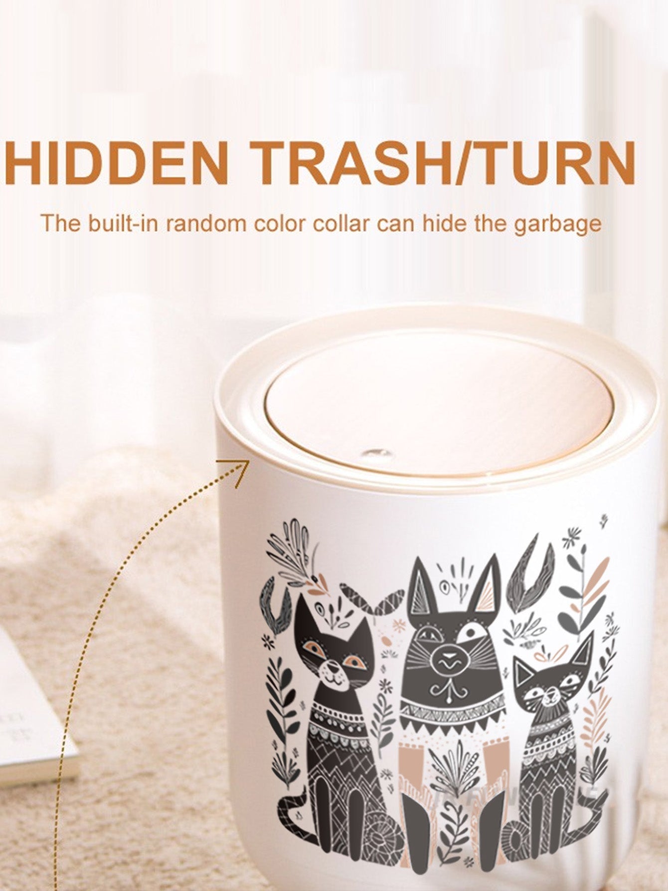 Cat Design round Home Office Rubbish Bin