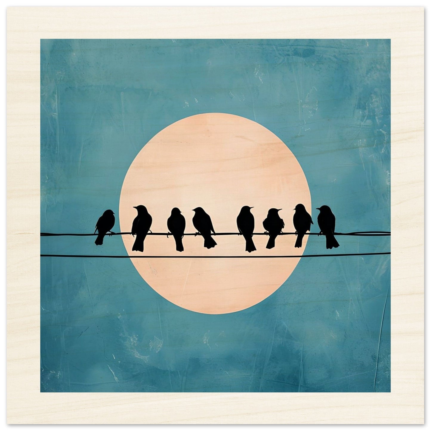 Birds on a Wire Wooden Wall Art - Minimalist Sunset Silhouette Print - Rustic Home Decor