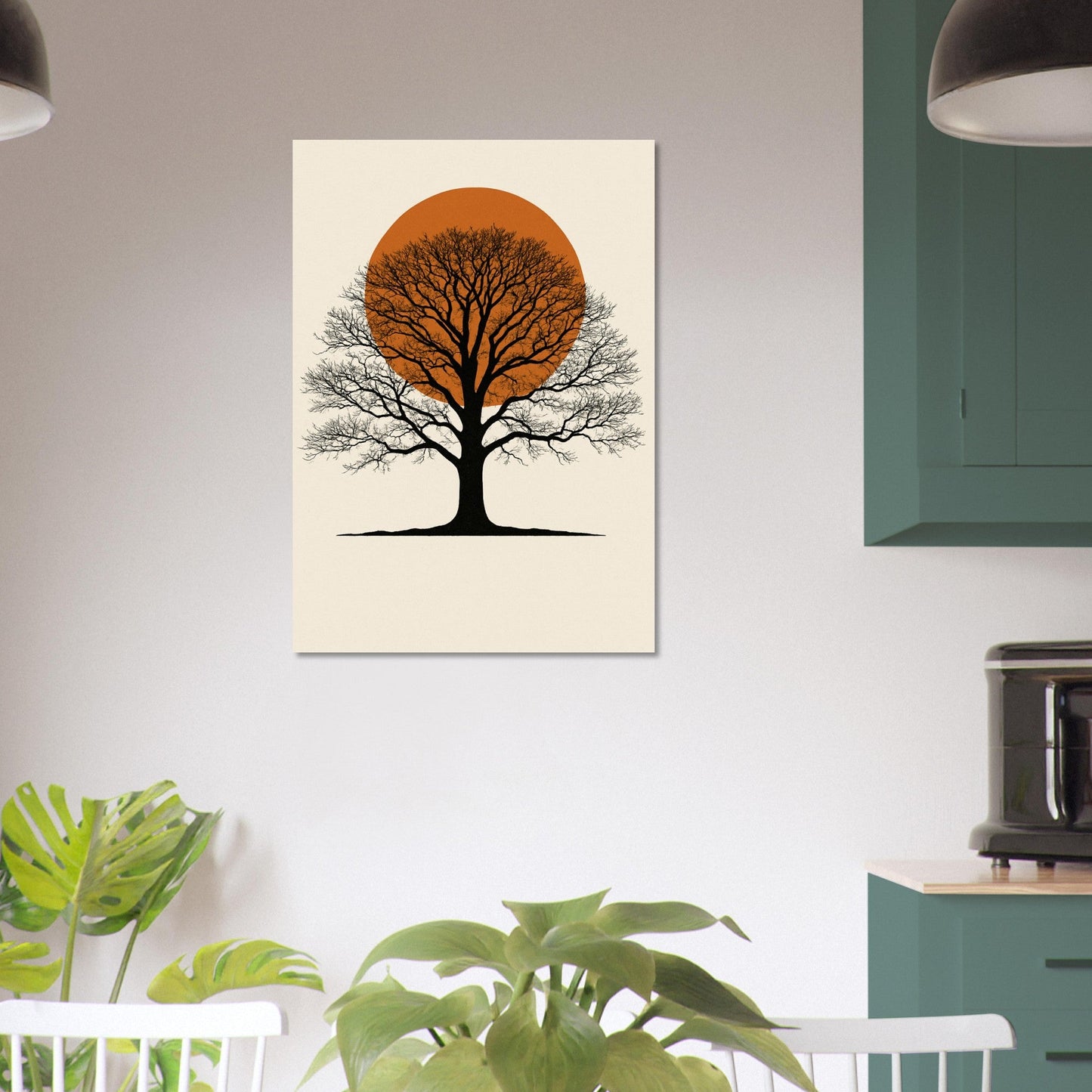 Orange Sun Oak Tree Poster – Minimalist Nature Wall Art