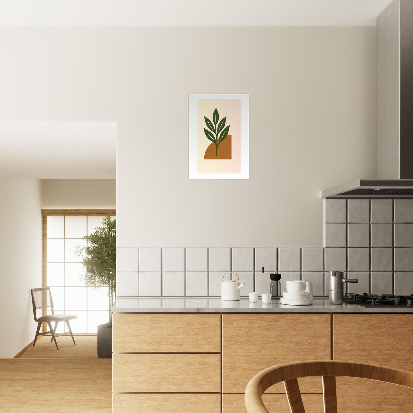 Minimalist Green Leaf & Terracotta Print – Botanical Wall Art
