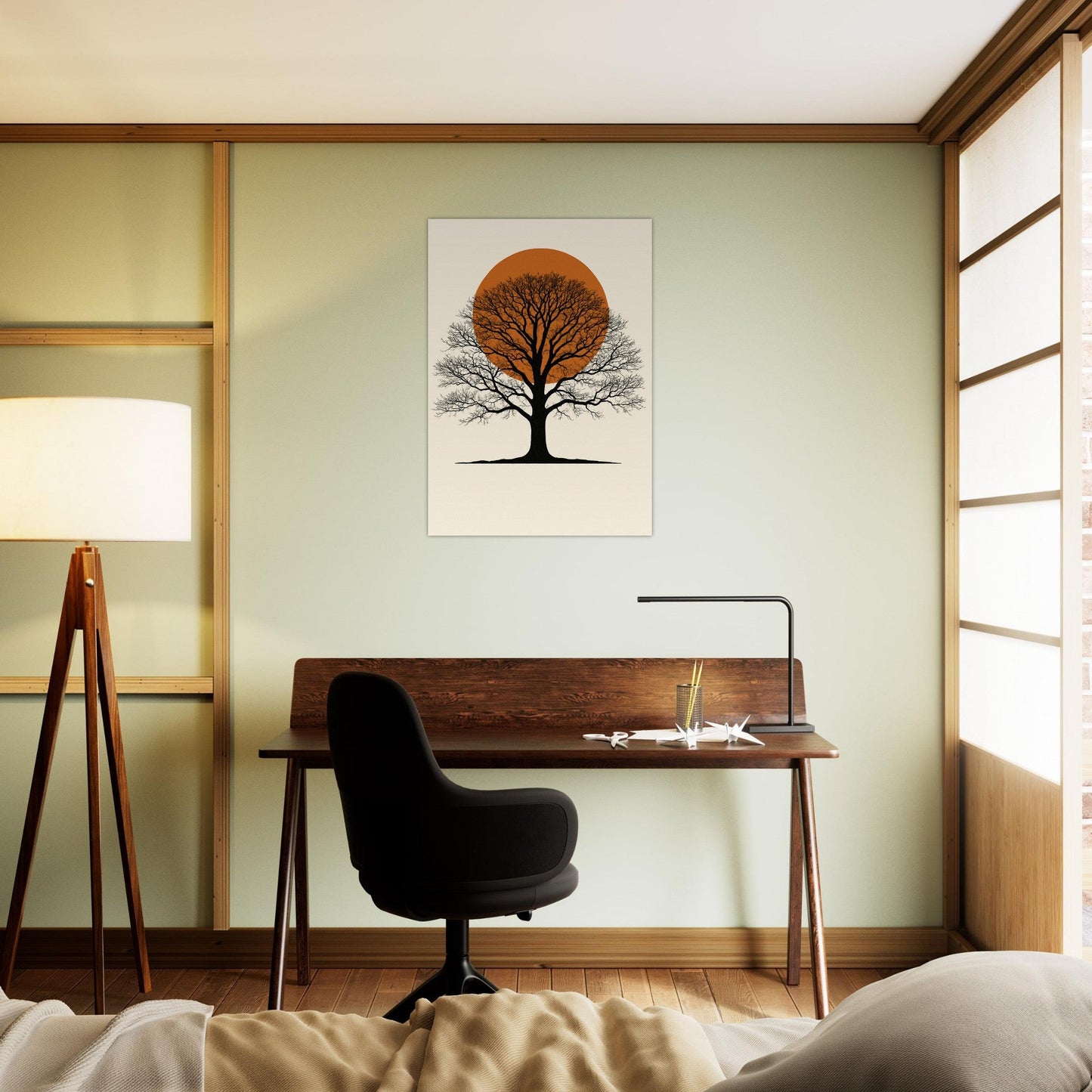 Orange Sun Oak Tree Poster – Minimalist Nature Wall Art