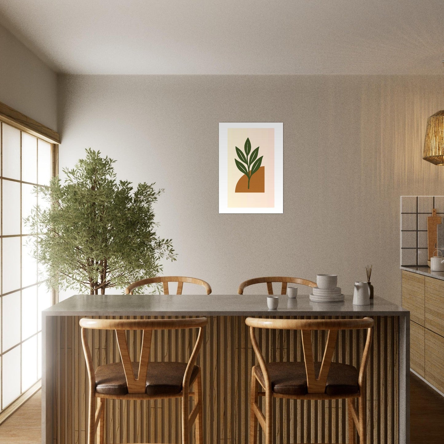 Minimalist Green Leaf & Terracotta Print – Botanical Wall Art