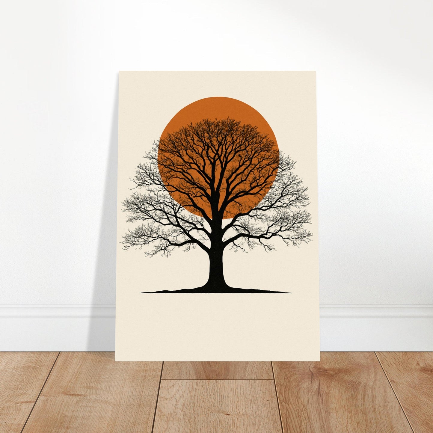 Orange Sun Oak Tree Poster – Minimalist Nature Wall Art