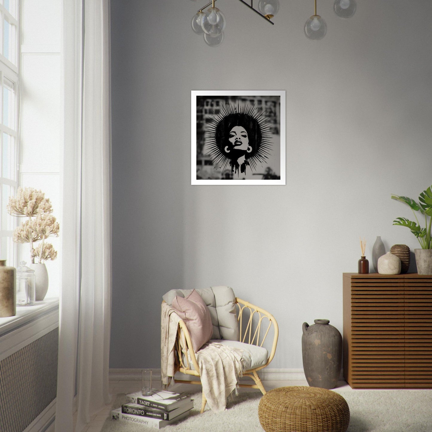 Afro Woman Silhouette Art Print – Grayscale Modern Wall Poster | Bold Feminine Decor