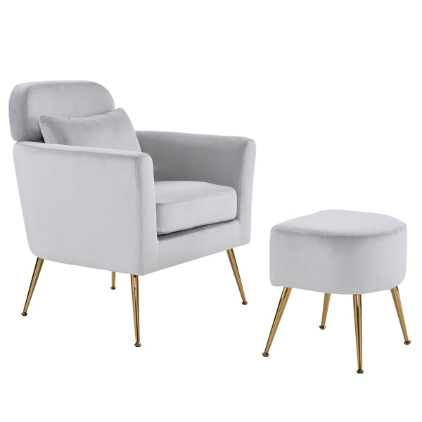 Half Disassembled Single Chair With Gold Feet And Pedals Flannelette Indoor Leisure Chair Light Gray