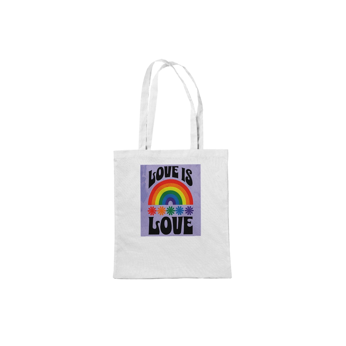 Love Is Love Tote Bag – LGBTQ+ Pride Rainbow Shopper Bag | Eco-Friendly Reusable Cotton Tote with Retro 70s Style Design