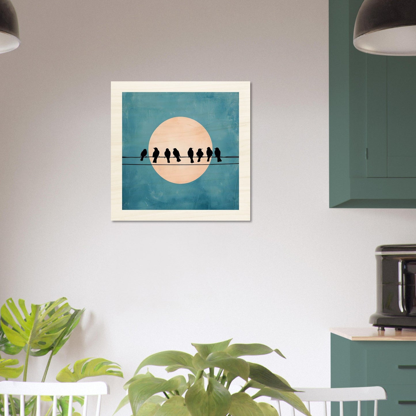 Birds on a Wire Wooden Wall Art - Minimalist Sunset Silhouette Print - Rustic Home Decor