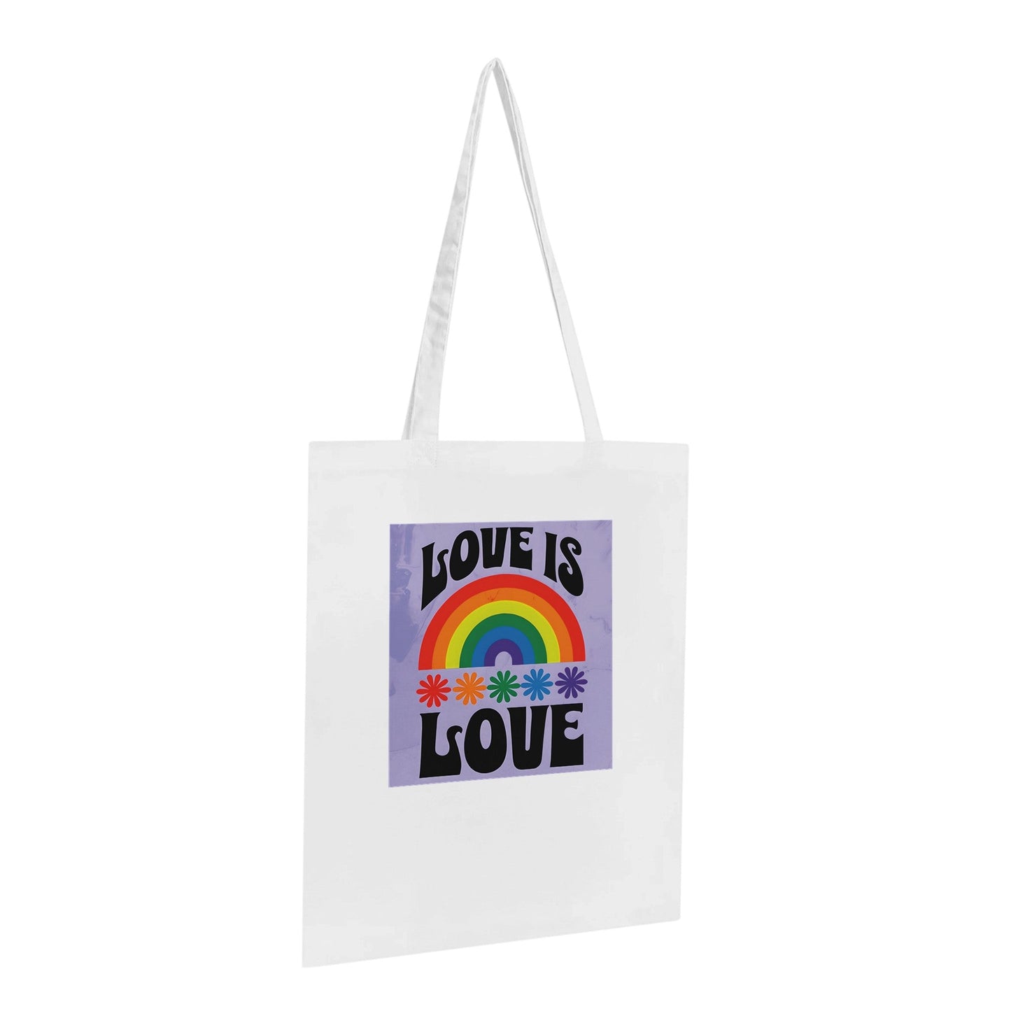 Love Is Love Tote Bag – LGBTQ+ Pride Rainbow Shopper Bag | Eco-Friendly Reusable Cotton Tote with Retro 70s Style Design