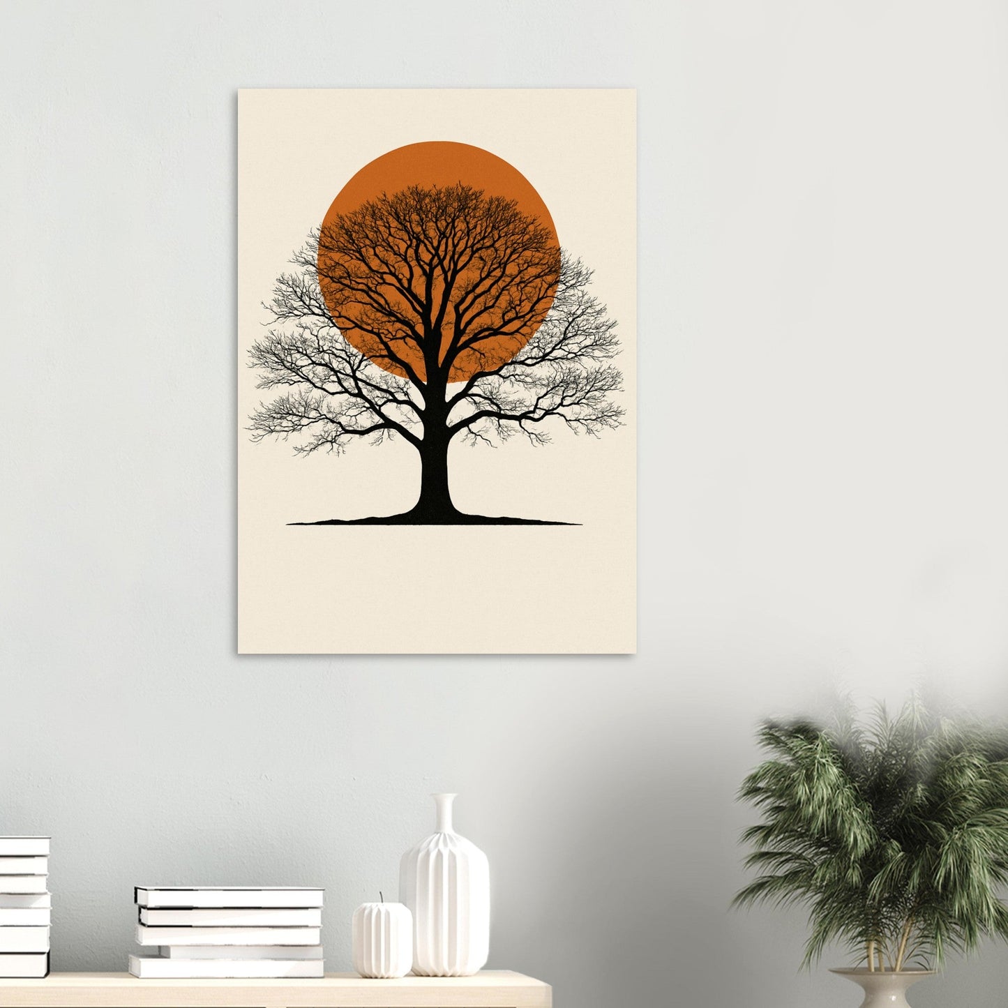 Orange Sun Oak Tree Poster – Minimalist Nature Wall Art