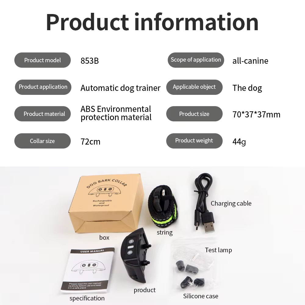 Dog Training Collar Anti-Barking Collar Automatic anti Bark Dog Collar USB Rechargeable Dog Trainer Electric Shock Beep