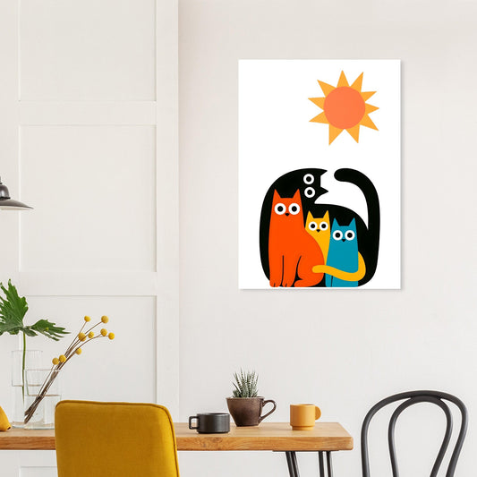 Modern Cat Family Poster | Minimalist Wall Art Print | Colorful Cat Decor for Home & Nursery