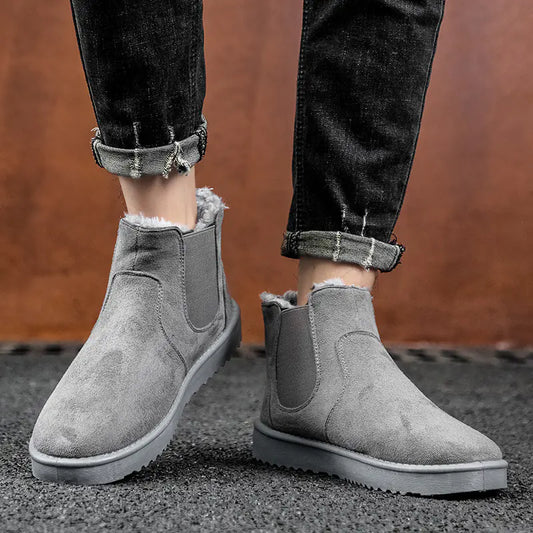 Men's Leather Ankle Boots with Warm Fur