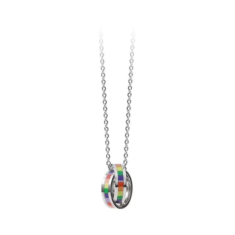 Rainbow Pride Couple Necklace in Titanium Steel