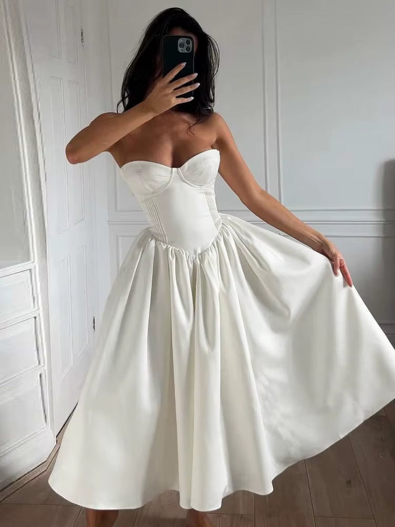 Backless Elegant Dress Women Sexy Cleavage Chest Wrap Y2Kstyle Loose Ruffles Gown Sweet Girl Prom Trend Long Bodycon