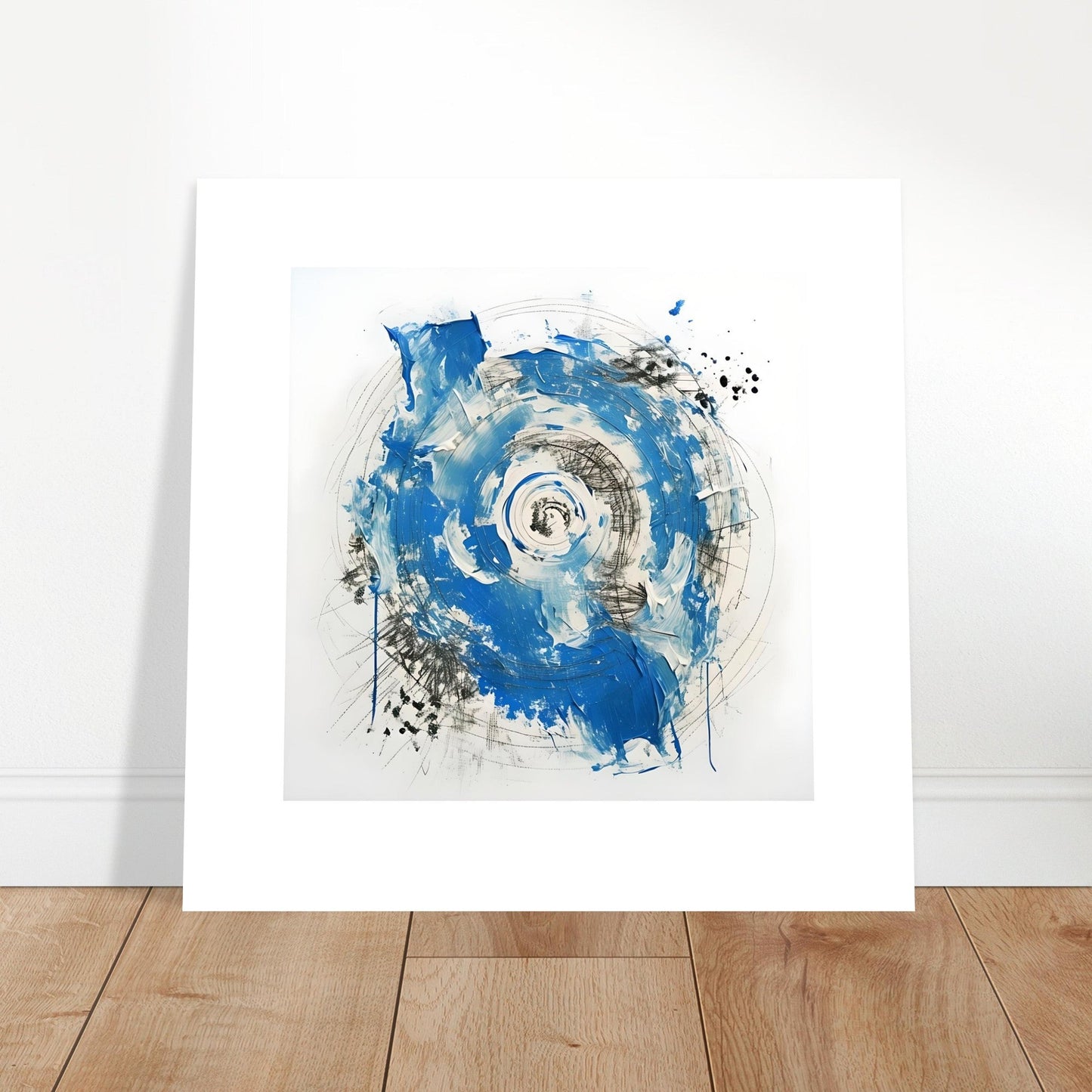 Abstract Blue & White Impasto Art Print – Modern Wall Poster