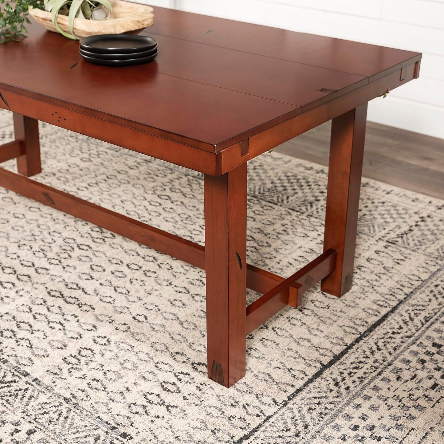 Walker Edison Rustic Farmhouse Wood Distressed Dining Room Table With Expandable Leaf Kitchen Table Set Dining Chairs, 60 Inch,