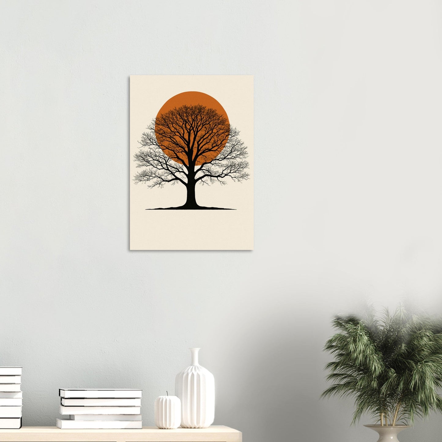 Orange Sun Oak Tree Poster – Minimalist Nature Wall Art