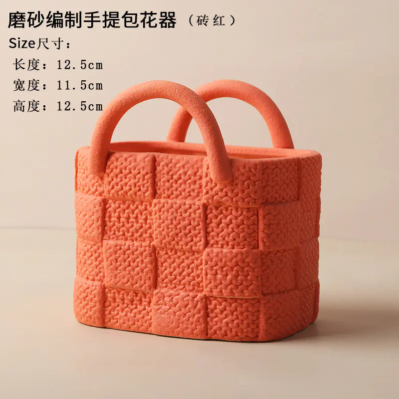 Ceramic Handbag Vase – Modern Morandi Style Tote Flower Pot