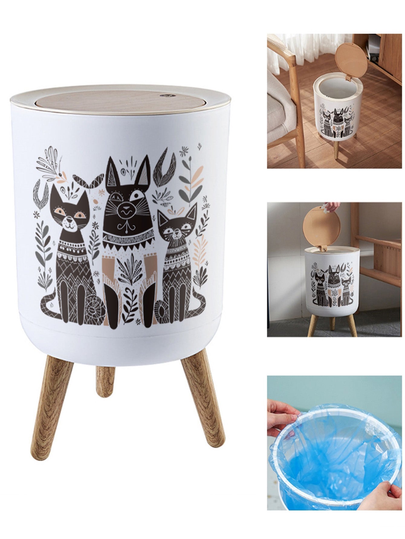 Cat Design round Home Office Rubbish Bin