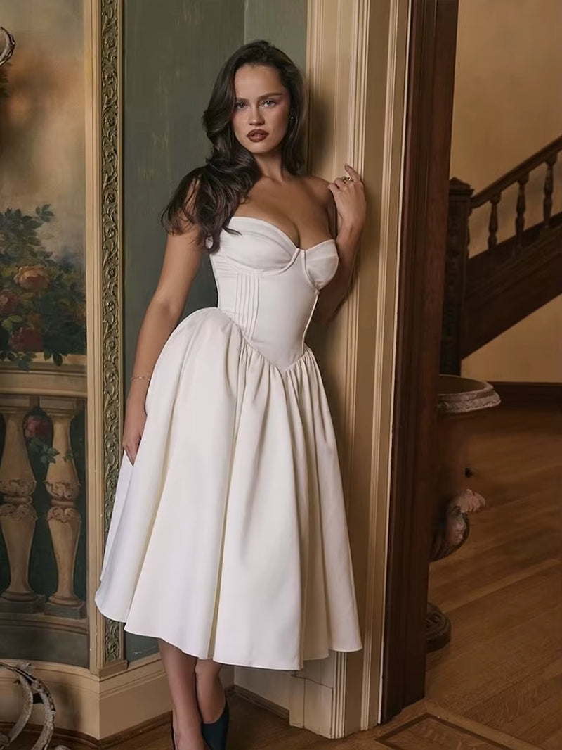 Backless Elegant Dress Women Sexy Cleavage Chest Wrap Y2Kstyle Loose Ruffles Gown Sweet Girl Prom Trend Long Bodycon