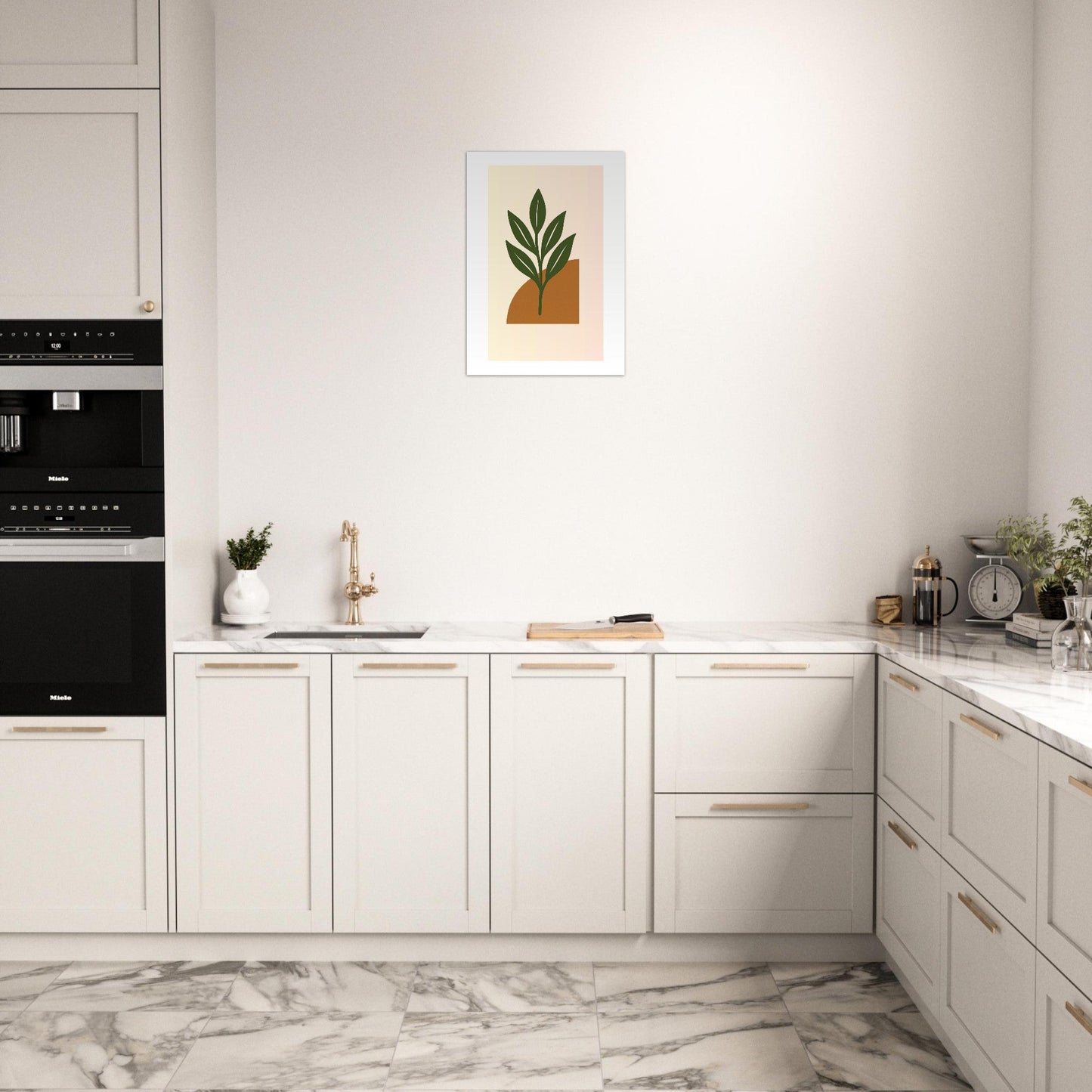 Minimalist Green Leaf & Terracotta Print – Botanical Wall Art
