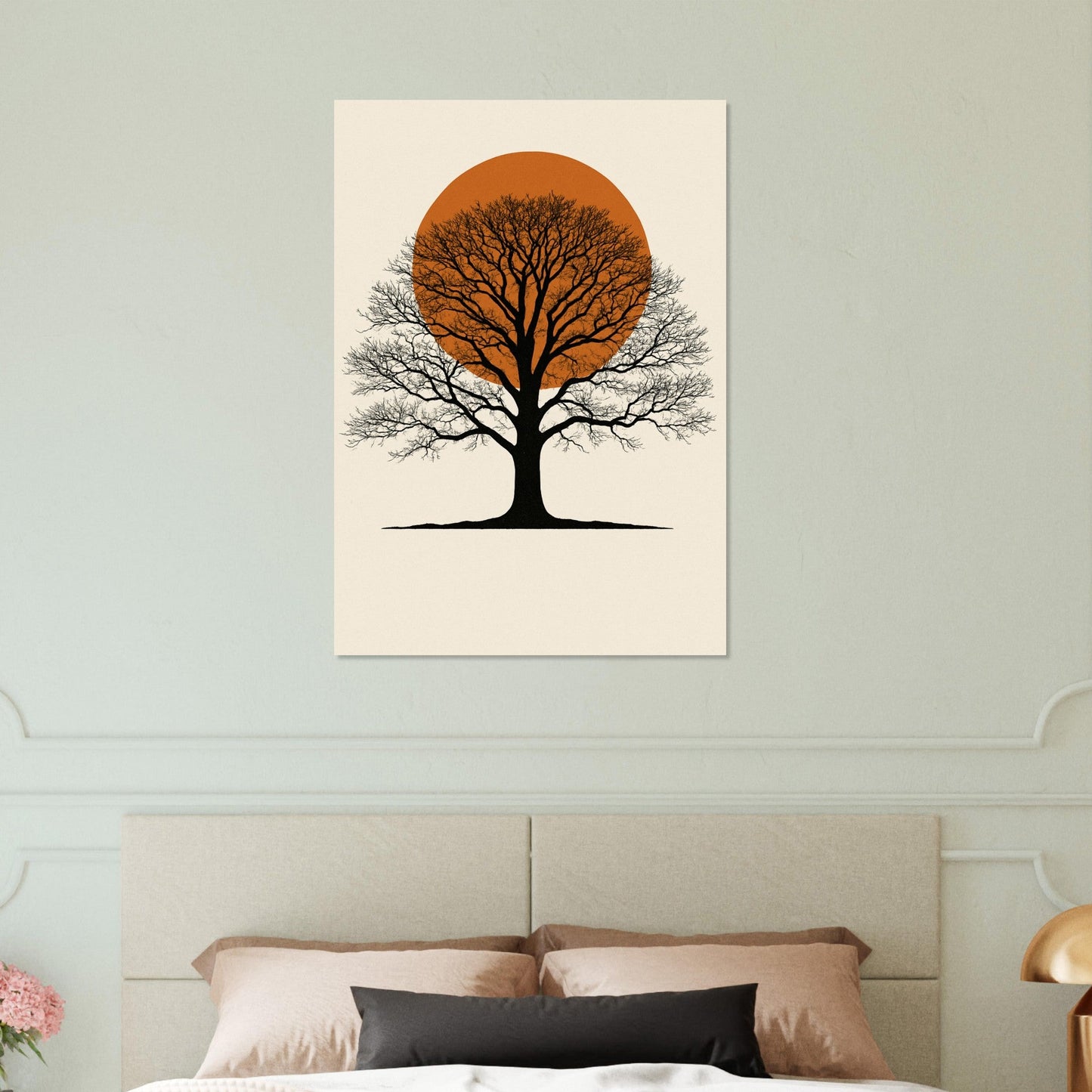 Orange Sun Oak Tree Poster – Minimalist Nature Wall Art