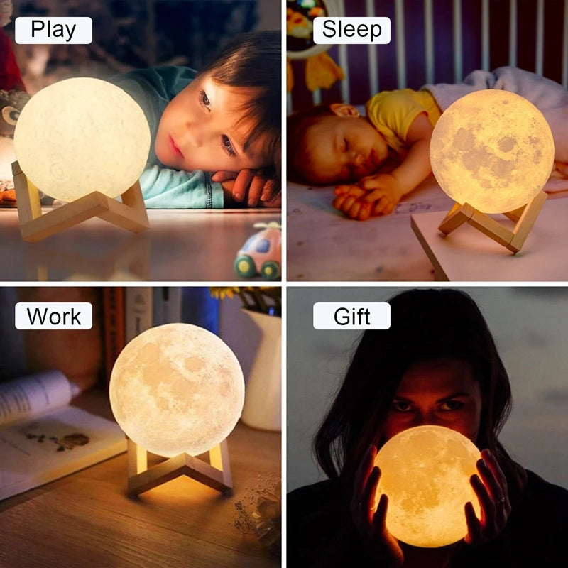 3D Print Battery Powered Moon Lamp LED Night Light Creative Touch Switch Moon Light For Bedroom Decoration Birthday Gift 6cm 8cm