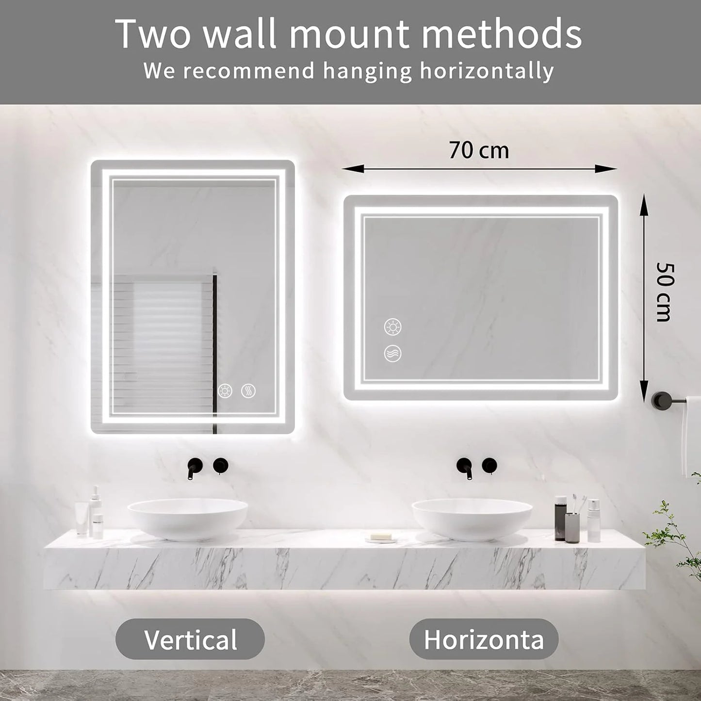 Bathroom Mirror with LED Lights Illuminated Bathroom Mirror Wall Mounted Vanity Mirror, Bathroom Light Mirror with defogging