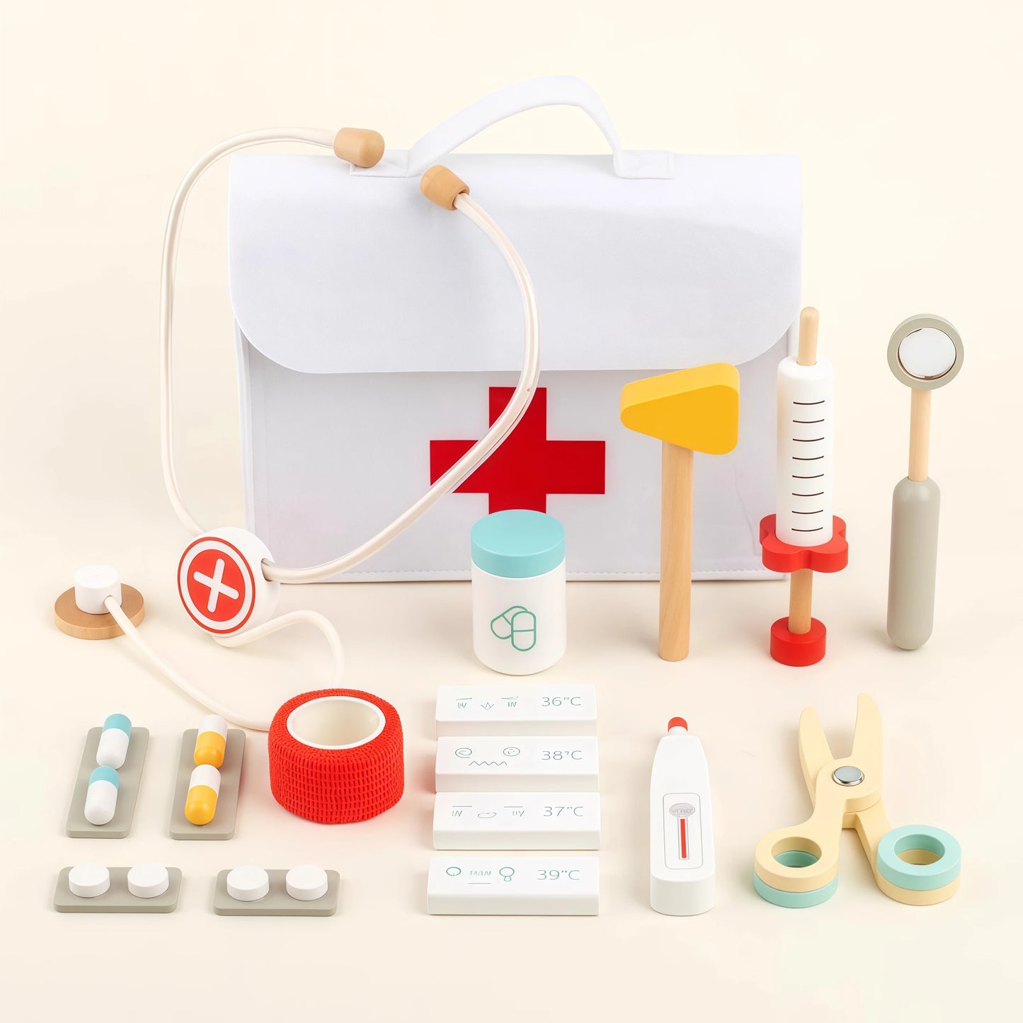 Wooden Doctor Kit For Kids,Pretend Playset For Toddlers With Medical Bag For Boys and Girls Fun Role Playing Game