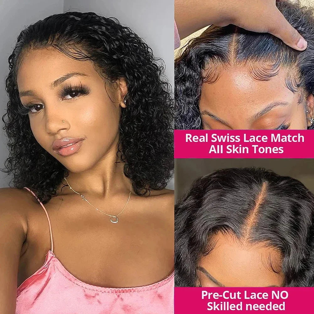 Wear And Go 13x4 Deep Wave Bob Wig For Women Curly Glueless Ready To Go Human Hair Wigs Pre Cut No Lace 200% For Black Woman