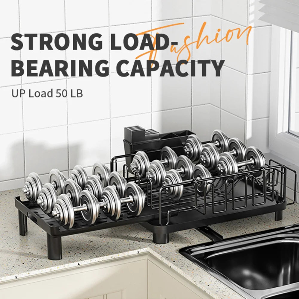 Multi-function Dish Drying Rack Household Extendable Dish Rack with Drainboard Dish Drainer Storage Organizer Cutlery Cup Holder