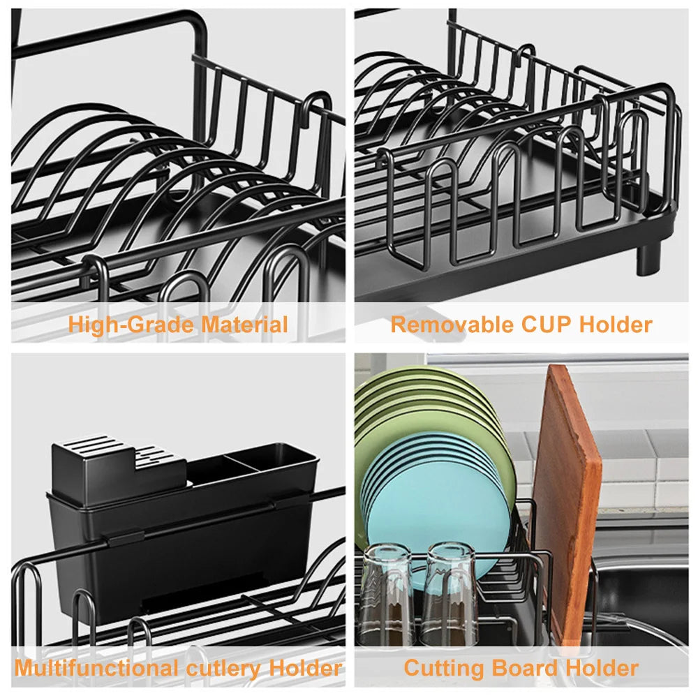 Multi-function Dish Drying Rack Household Extendable Dish Rack with Drainboard Dish Drainer Storage Organizer Cutlery Cup Holder