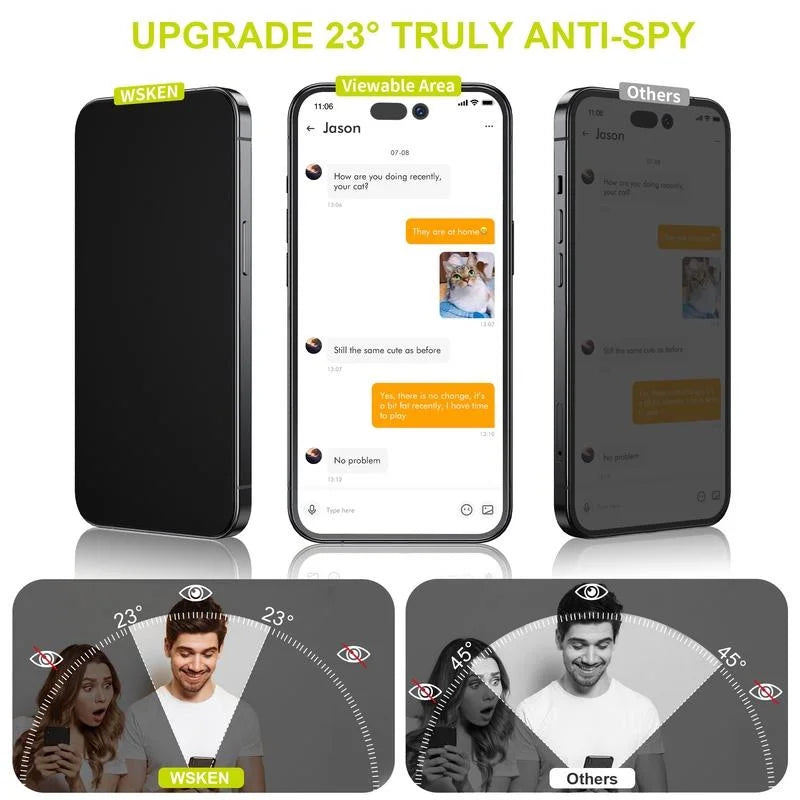 WSKEN Full Privacy Tempered Glass For iPhone 15 Pro Max/14ProMax/13/12 Screen Protector Easy Install