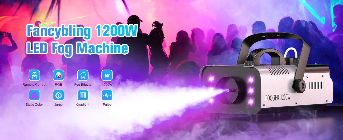 Light 1200W Fog Machine with RGB LEDs Lighting for Play Theater Professional Stage Home Entertainment Halloween Party