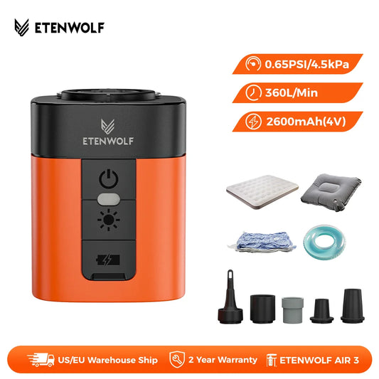 ETENWOLF AIR 3 Electric Air Pump 2600mAh Battery & Light Portable Camping Pump for Air Mattress Sleeping Pads Pool Floats