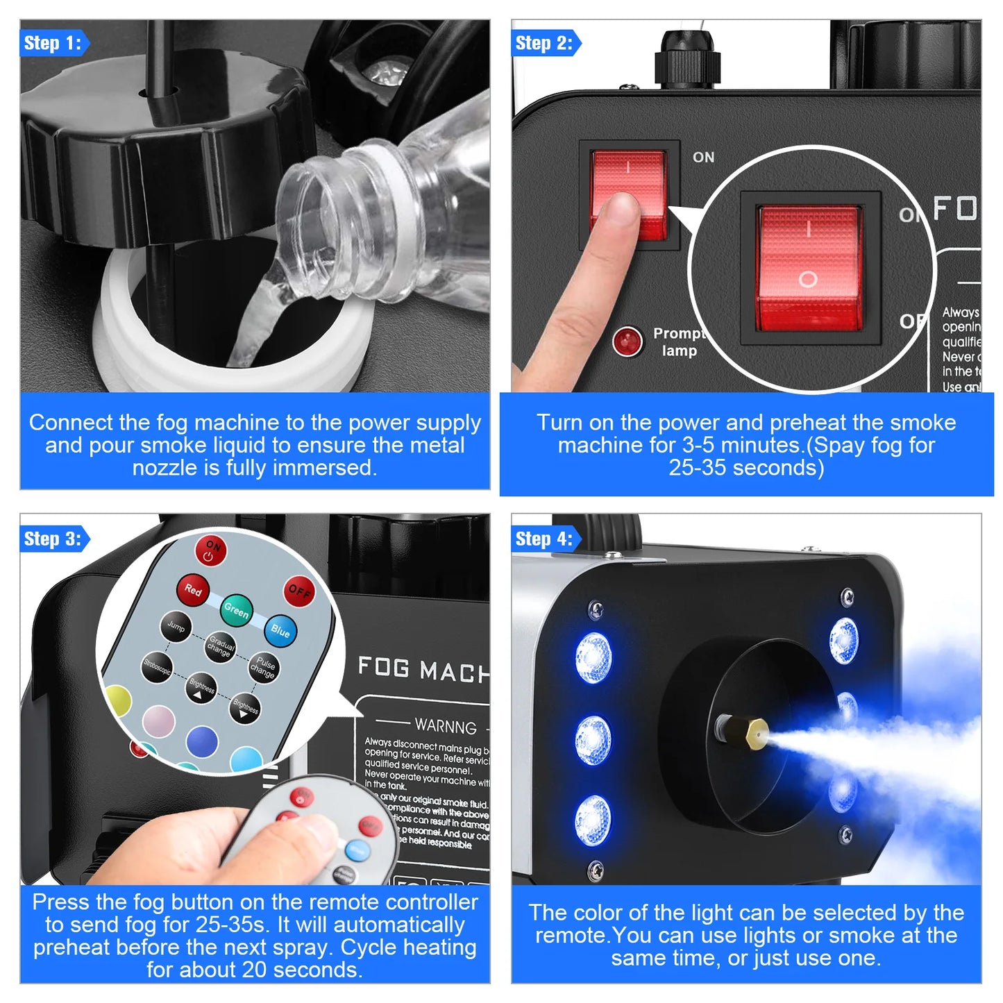 Light 1200W Fog Machine with RGB LEDs Lighting for Play Theater Professional Stage Home Entertainment Halloween Party