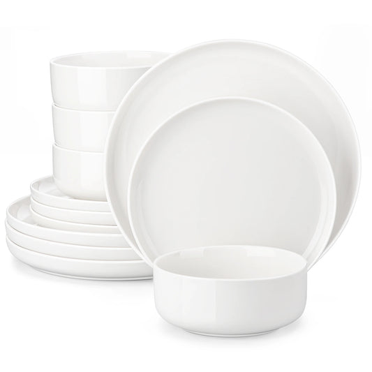 MALACASA 12/24 Piece Ceramic Porcelain Dinnerware Set with 4 Pcs Dinner/Dessert Plates,Bowl Tableware Set Service for 4
