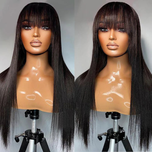 100% Human Hair Wig With Bangs Short Bob Human Hair Wigs For Black Women Cheap Brazilian Straight Black 30 Inch Long Fringe Wig