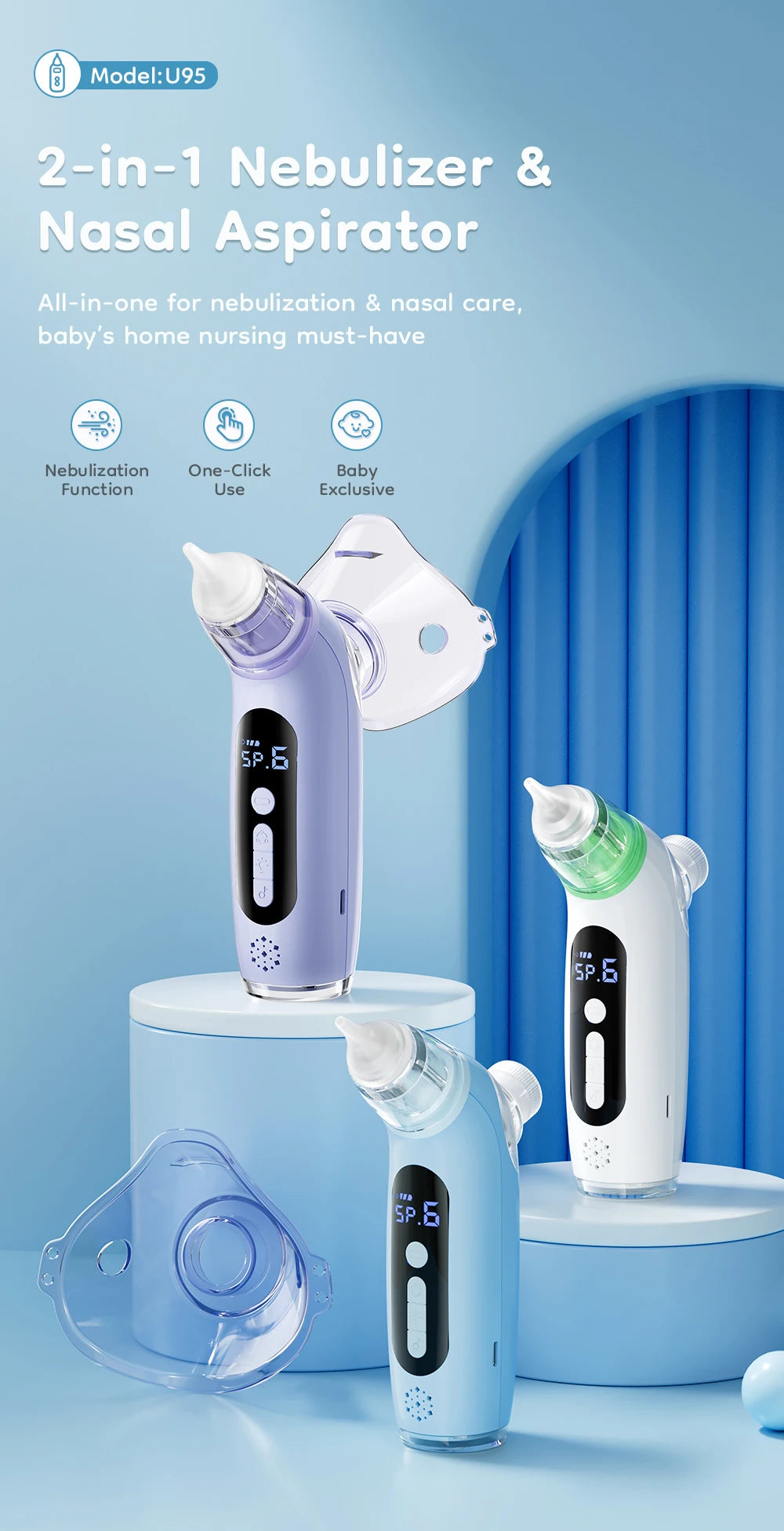 MAMIJOY 2-in-1 Baby Electric Nasal Aspirator＆Nebulizer Function 6 Suction Modes＆ Child's Music Baby Nebulizer＆Nose Cleaner U95