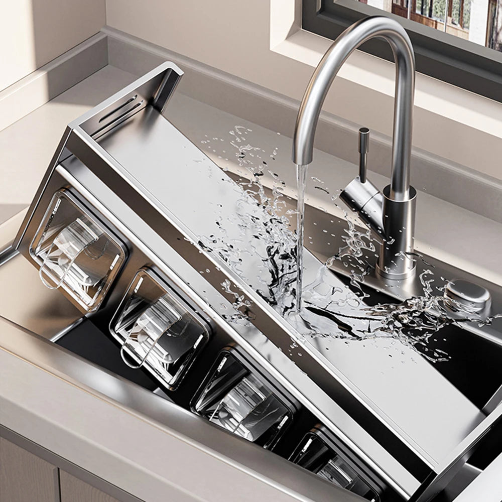 Punch-free Kitchen Sink Storage Rack Wall-mounted Spice Rack Multi-Functional Kitchen Storage Set Basket Removable
