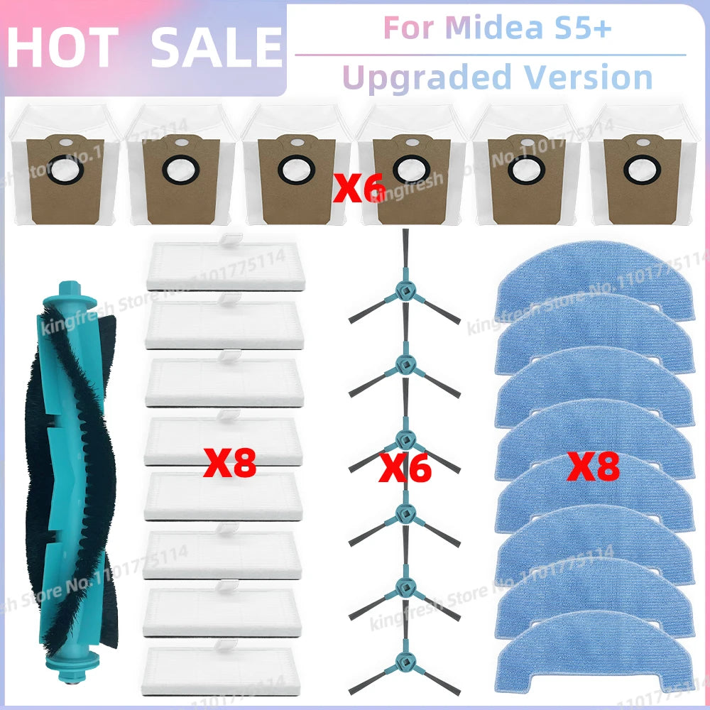 Fit for (Conga 2299 Ultra, Midea S5+, TESLA RoboStar iQ400 Plus) Parts Main Brush Filter Mop Cloth Dust Bag