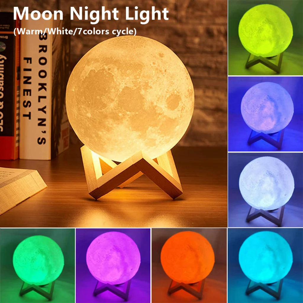 3D Print Battery Powered Moon Lamp LED Night Light Creative Touch Switch Moon Light For Bedroom Decoration Birthday Gift 6cm 8cm