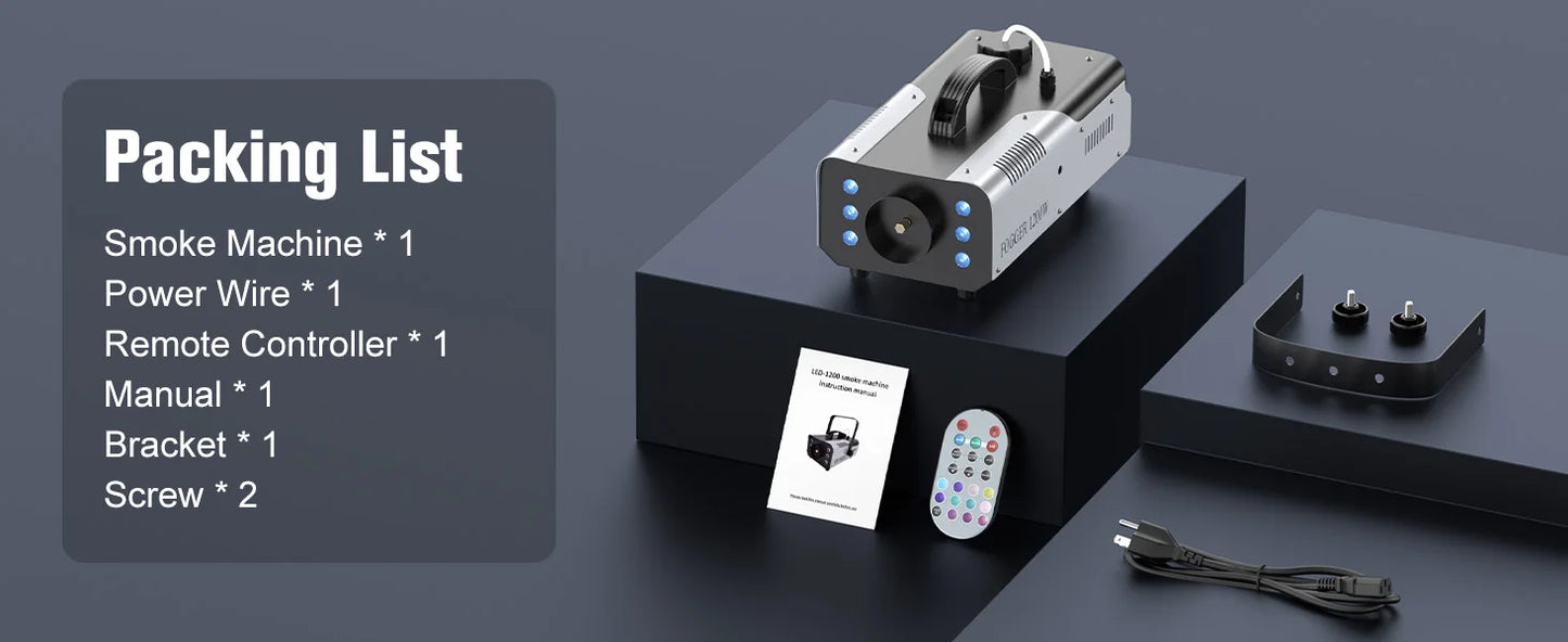 Light 1200W Fog Machine with RGB LEDs Lighting for Play Theater Professional Stage Home Entertainment Halloween Party